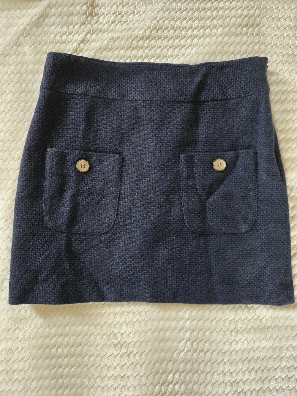 Vivienne Tam Dark Navy Textured Mini Skirt with Button Pocket Details